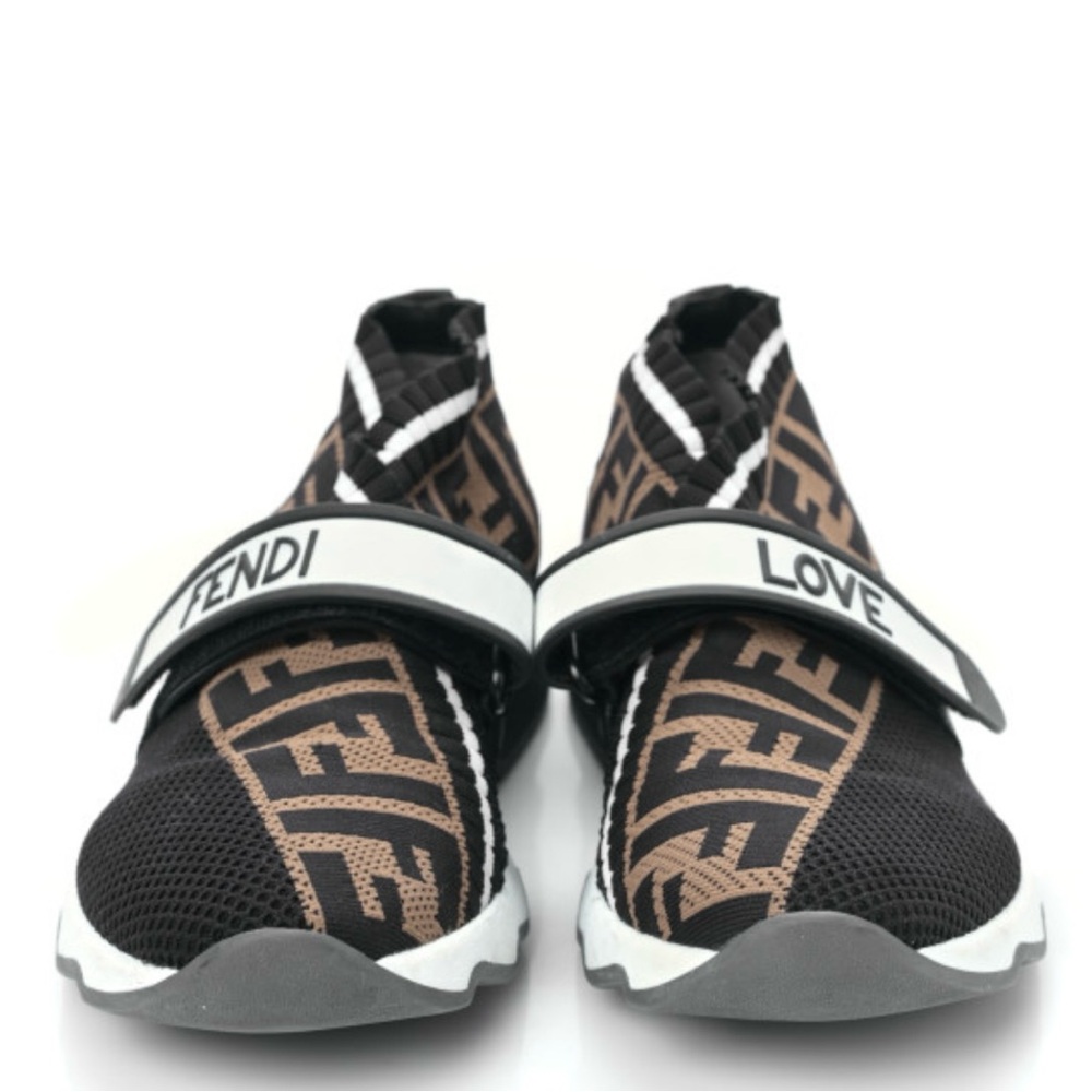 Fendi Black and Tan Logo Strap Sneakers